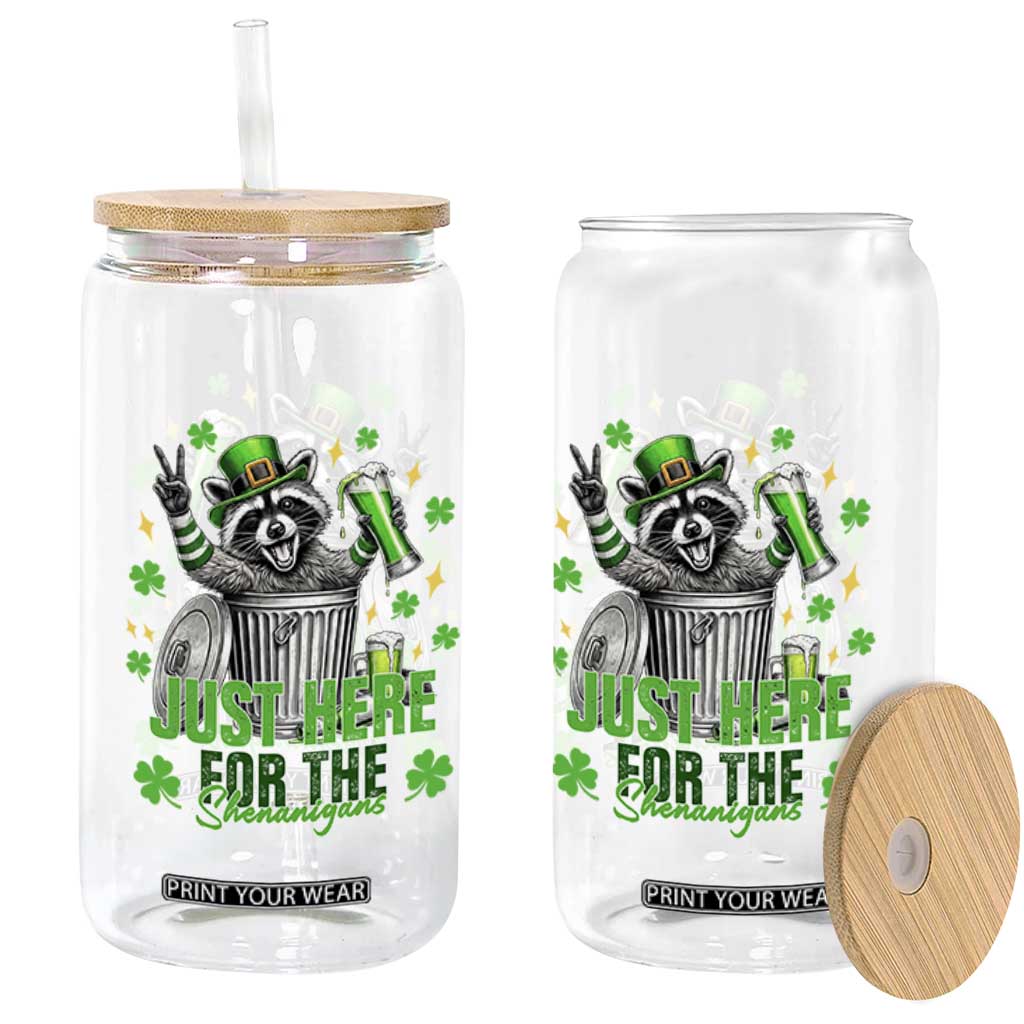 Funny Raccoon Drinking Beer St Patricks Day Glass Can Just Here For The Shenanigans TS14 Print Your Wear