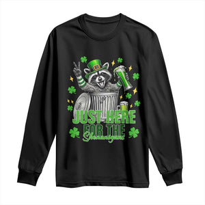 Funny Raccoon Drinking Beer St Patricks Day Long Sleeve Shirt Just Here For The Shenanigans TS14 Black Print Your Wear