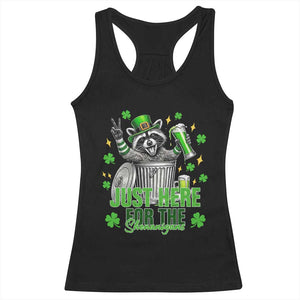 Funny Raccoon Drinking Beer St Patricks Day Racerback Tank Top Just Here For The Shenanigans TS14 Black Print Your Wear