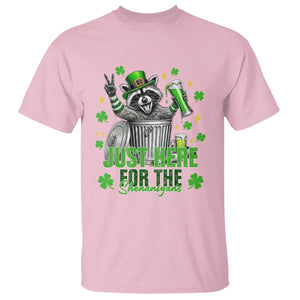 Funny Raccoon Drinking Beer St Patricks Day T Shirt Just Here For The Shenanigans TS14 Light Pink Print Your Wear