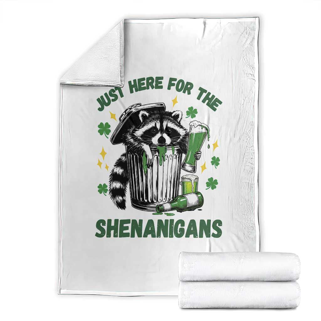 Funny Raccoon St Patricks Day Meme Throw Blanket Trash Panda Just Here For The Shenanigans TS14 White Print Your Wear
