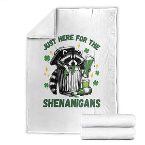 Funny Raccoon St Patricks Day Meme Throw Blanket Trash Panda Just Here For The Shenanigans TS14 White Print Your Wear