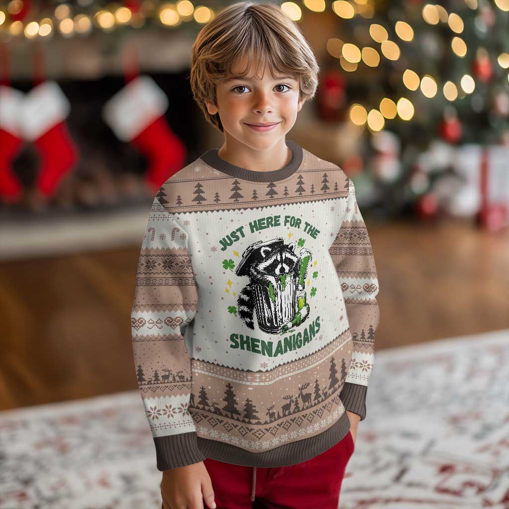 Funny Raccoon St Patricks Day Meme Ugly Christmas Sweater Trash Panda Just Here For The Shenanigans TS14 Mocha Mousse Print Your Wear