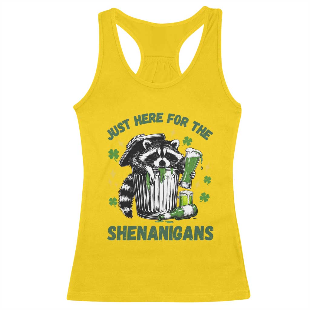 Funny Raccoon St Patricks Day Meme Racerback Tank Top Trash Panda Just Here For The Shenanigans TS14 Daisy Print Your Wear