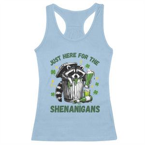 Funny Raccoon St Patricks Day Meme Racerback Tank Top Trash Panda Just Here For The Shenanigans TS14 Light Blue Print Your Wear