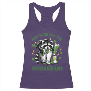 Funny Raccoon St Patricks Day Meme Racerback Tank Top Trash Panda Just Here For The Shenanigans TS14 Purple Print Your Wear