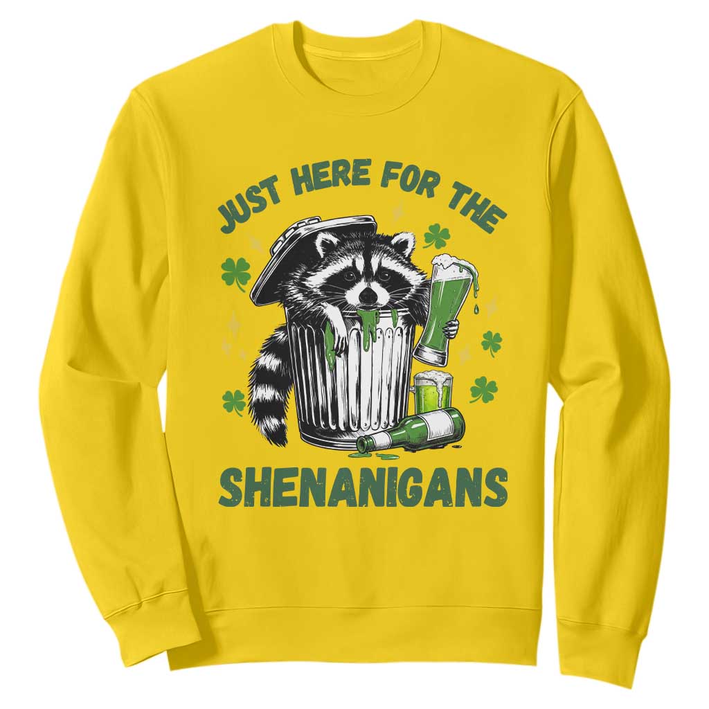 Funny Raccoon St Patricks Day Meme Sweatshirt - Trash Panda Just Here For The Shenanigans TS14 Daisy Print Your Wear