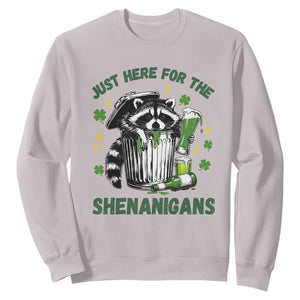 Funny Raccoon St Patricks Day Meme Sweatshirt - Trash Panda Just Here For The Shenanigans TS14 Ice Gray Print Your Wear