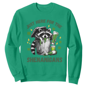 Funny Raccoon St Patricks Day Meme Sweatshirt - Trash Panda Just Here For The Shenanigans TS14 Irish Green Print Your Wear