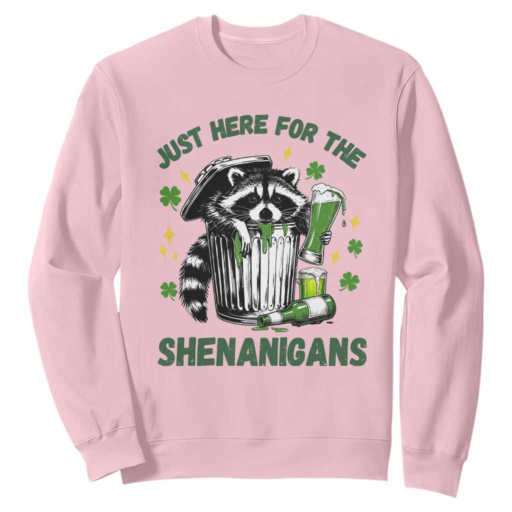 Funny Raccoon St Patricks Day Meme Sweatshirt - Trash Panda Just Here For The Shenanigans TS14 Light Pink Print Your Wear