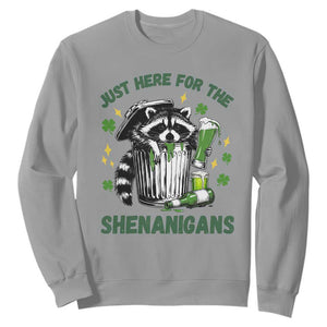 Funny Raccoon St Patricks Day Meme Sweatshirt - Trash Panda Just Here For The Shenanigans TS14 Sport Gray Print Your Wear