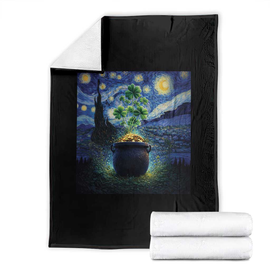 St Patricks Day Starry Night Shamrock Van Gogh Art Throw Blanket TS14 Black Print Your Wear