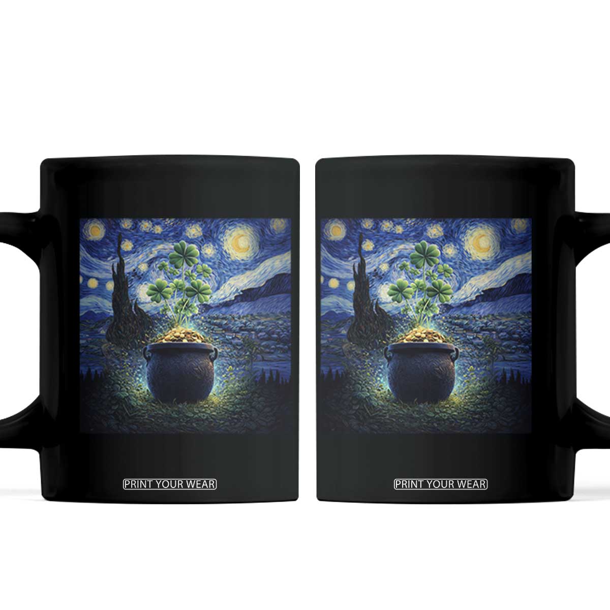 St Patricks Day Starry Night Shamrock Van Gogh Art Coffee Mug TS14 Black Print Your Wear