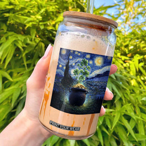 St Patricks Day Starry Night Shamrock Van Gogh Art Glass Can TS14 Black Print Your Wear