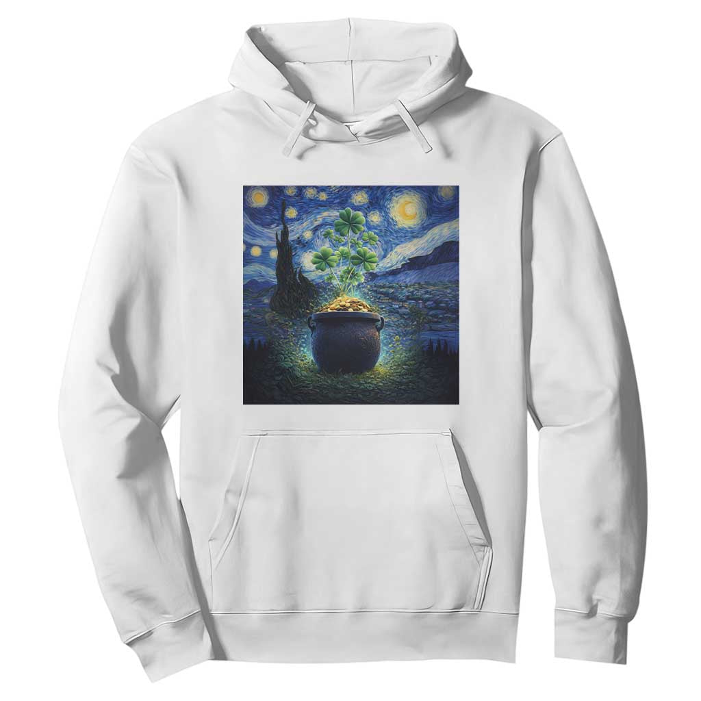 St Patricks Day Starry Night Shamrock Van Gogh Art Hoodie TS14 White Print Your Wear