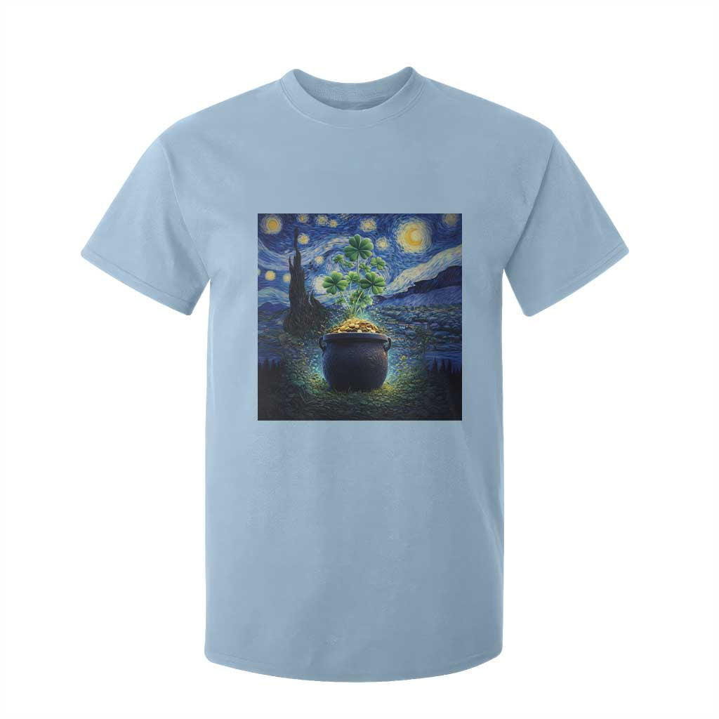 St Patricks Day Starry Night Shamrock Van Gogh Art T Shirt For Kid TS14 Light Blue Print Your Wear