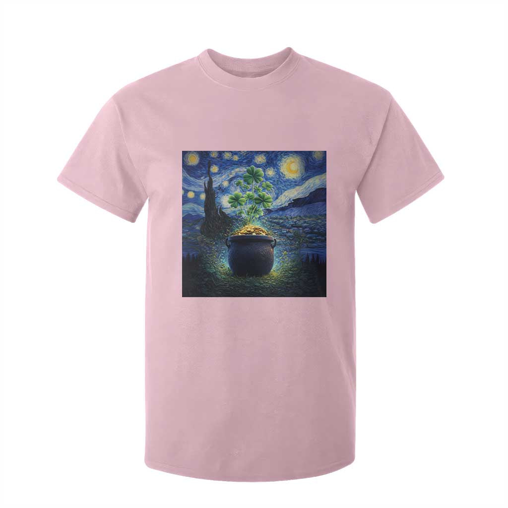 St Patricks Day Starry Night Shamrock Van Gogh Art T Shirt For Kid TS14 Light Pink Print Your Wear