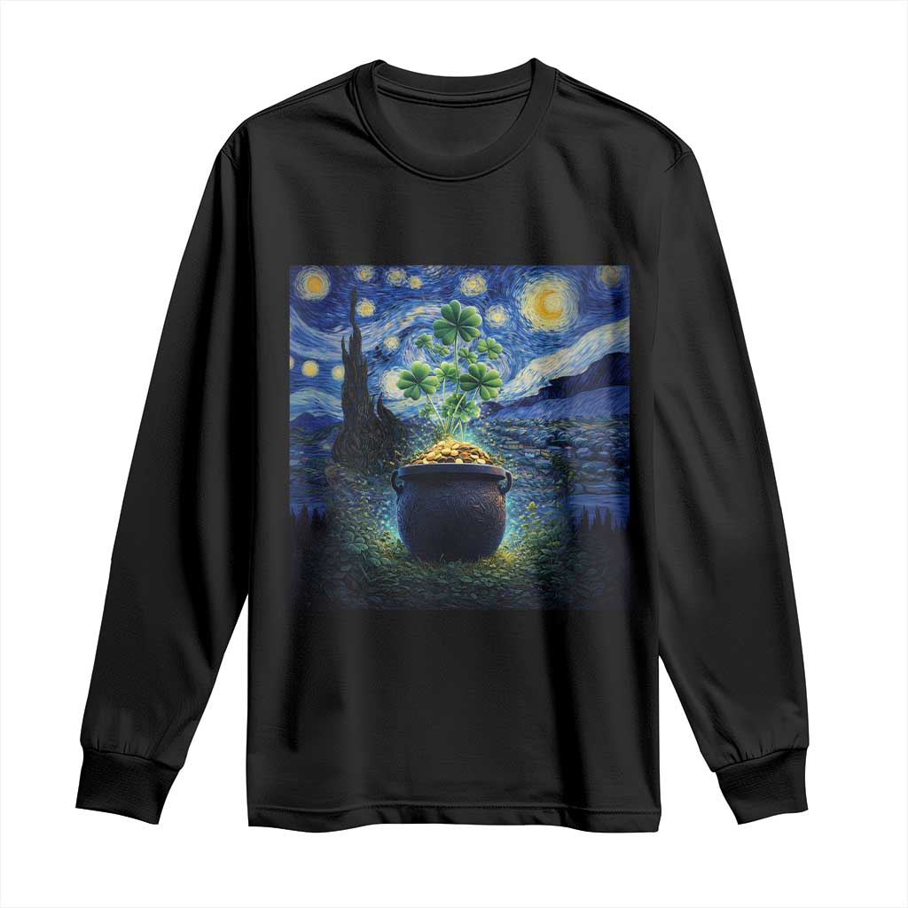 St Patricks Day Starry Night Shamrock Van Gogh Art Long Sleeve Shirt TS14 Black Print Your Wear