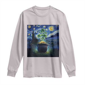 St Patricks Day Starry Night Shamrock Van Gogh Art Long Sleeve Shirt TS14 Ice Gray Print Your Wear