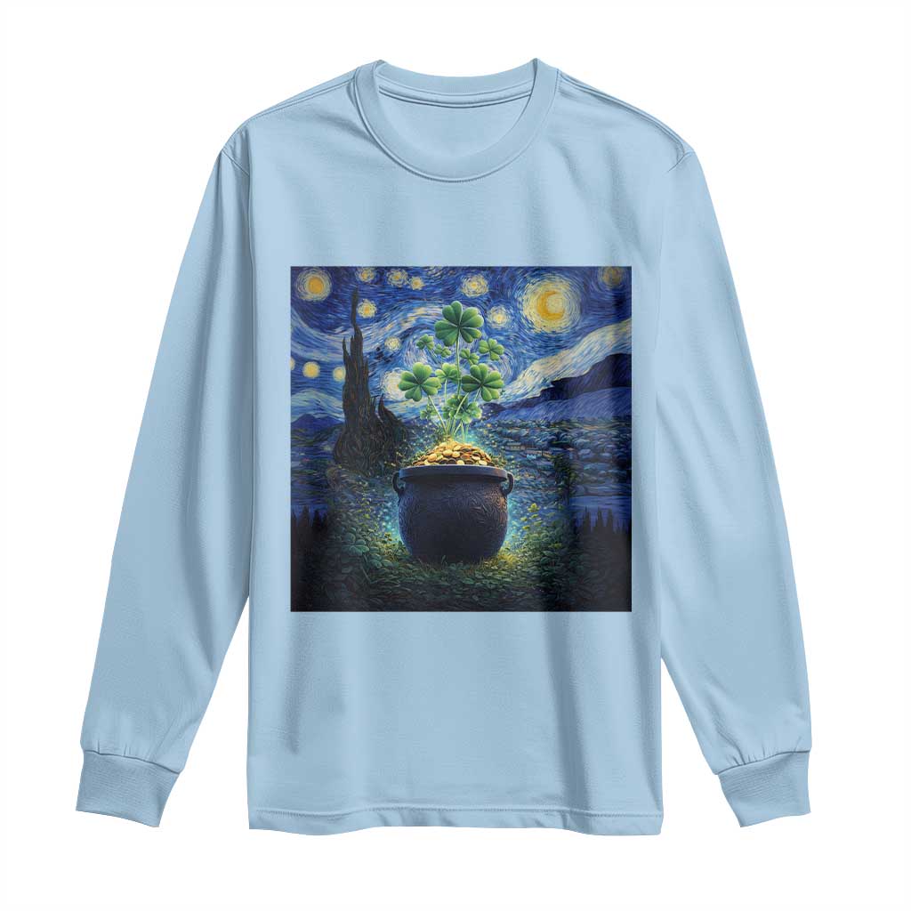 St Patricks Day Starry Night Shamrock Van Gogh Art Long Sleeve Shirt TS14 Light Blue Print Your Wear