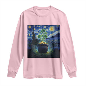 St Patricks Day Starry Night Shamrock Van Gogh Art Long Sleeve Shirt TS14 Light Pink Print Your Wear