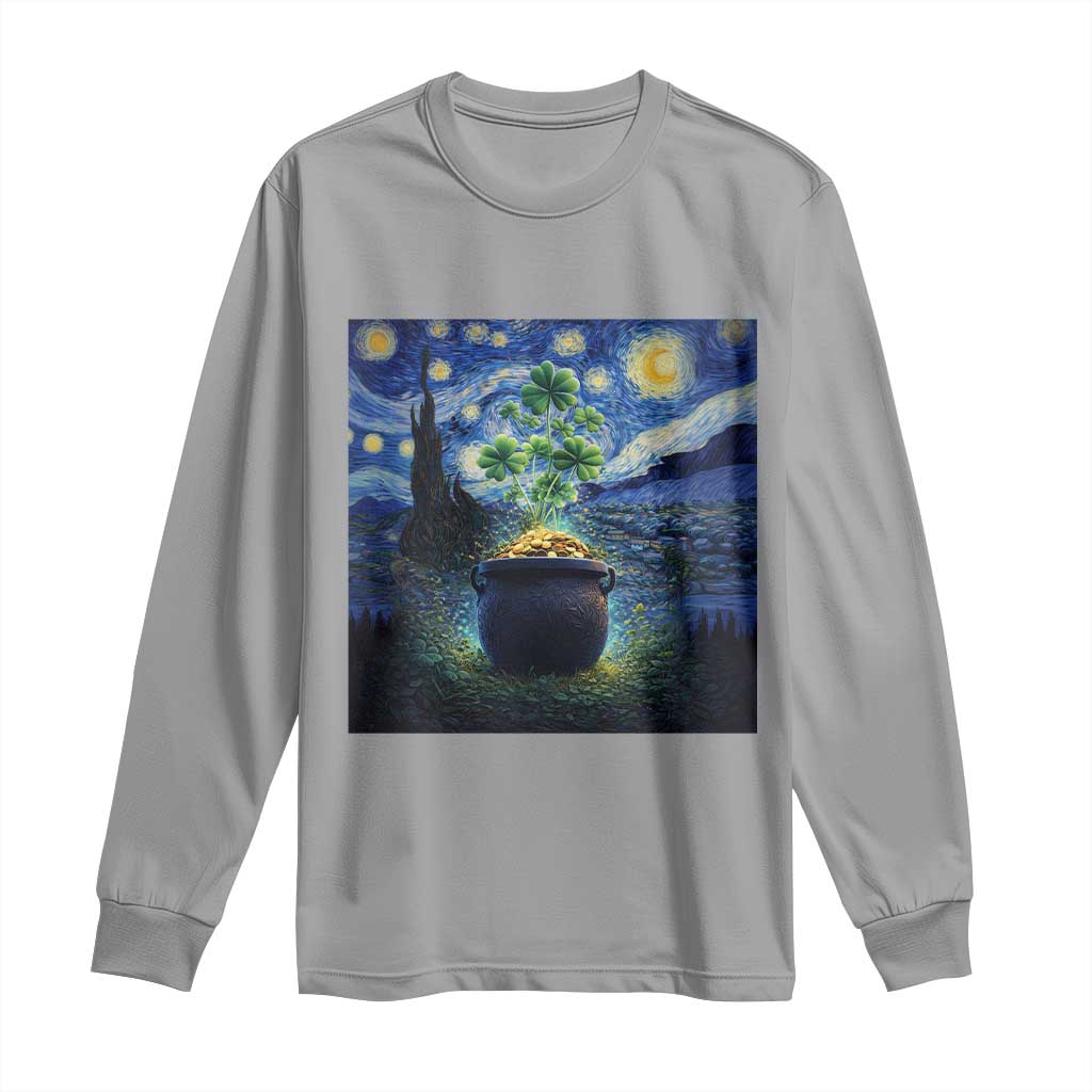 St Patricks Day Starry Night Shamrock Van Gogh Art Long Sleeve Shirt TS14 Sport Gray Print Your Wear