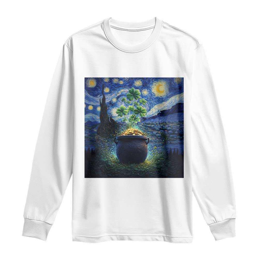 St Patricks Day Starry Night Shamrock Van Gogh Art Long Sleeve Shirt TS14 White Print Your Wear