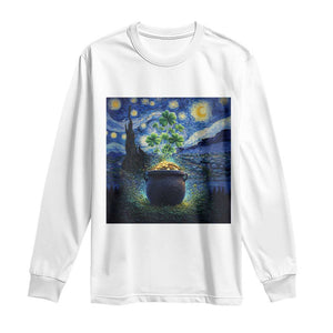 St Patricks Day Starry Night Shamrock Van Gogh Art Long Sleeve Shirt TS14 White Print Your Wear