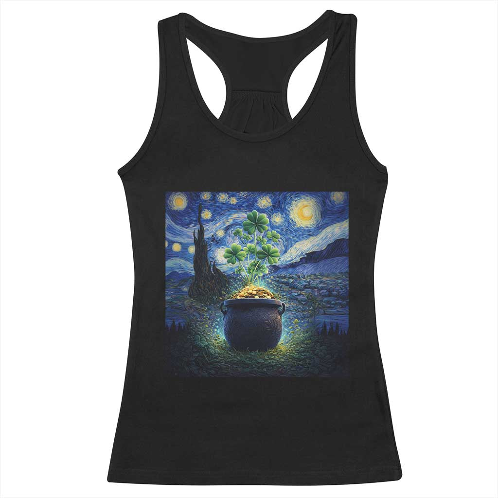 St Patricks Day Starry Night Shamrock Van Gogh Art Racerback Tank Top TS14 Black Print Your Wear