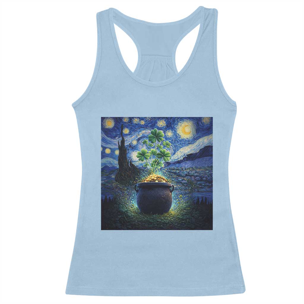 St Patricks Day Starry Night Shamrock Van Gogh Art Racerback Tank Top TS14 Light Blue Print Your Wear