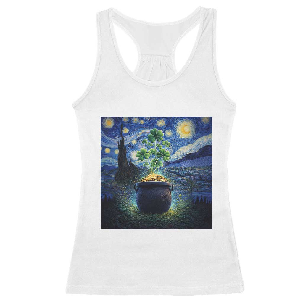 St Patricks Day Starry Night Shamrock Van Gogh Art Racerback Tank Top TS14 White Print Your Wear