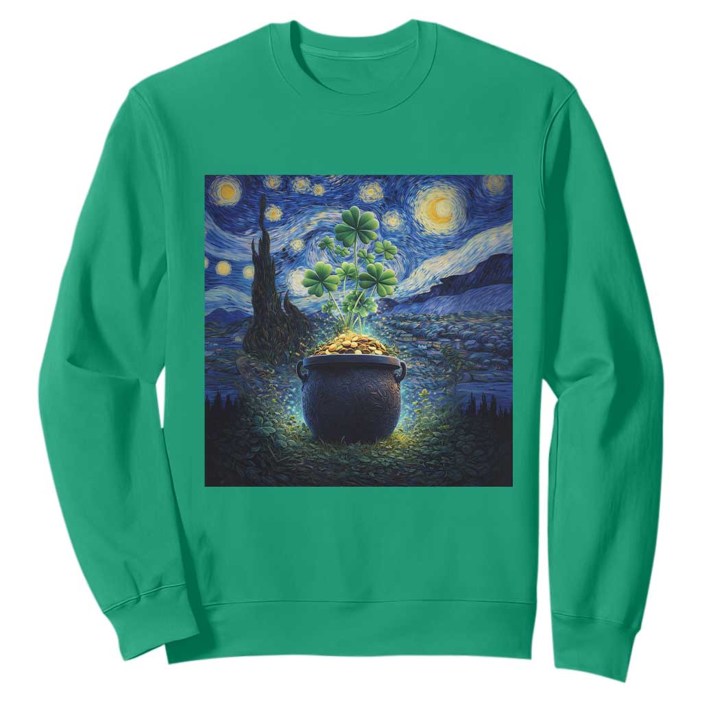 St Patricks Day Starry Night Shamrock Van Gogh Art Sweatshirt TS14 Irish Green Print Your Wear