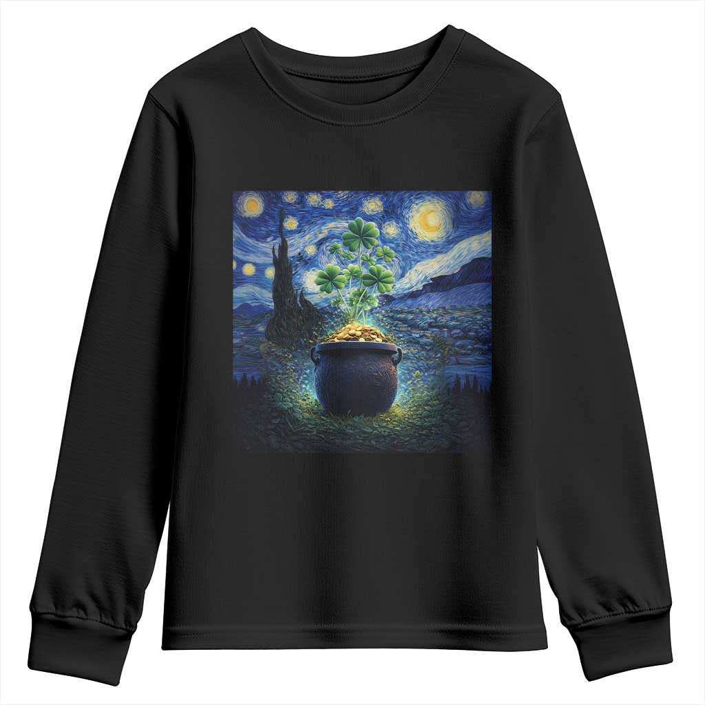 St Patricks Day Starry Night Shamrock Van Gogh Art Youth Sweatshirt TS14 Black Print Your Wear