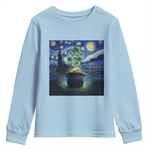 St Patricks Day Starry Night Shamrock Van Gogh Art Youth Sweatshirt TS14 Light Blue Print Your Wear