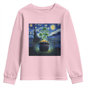 St Patricks Day Starry Night Shamrock Van Gogh Art Youth Sweatshirt TS14 Light Pink Print Your Wear
