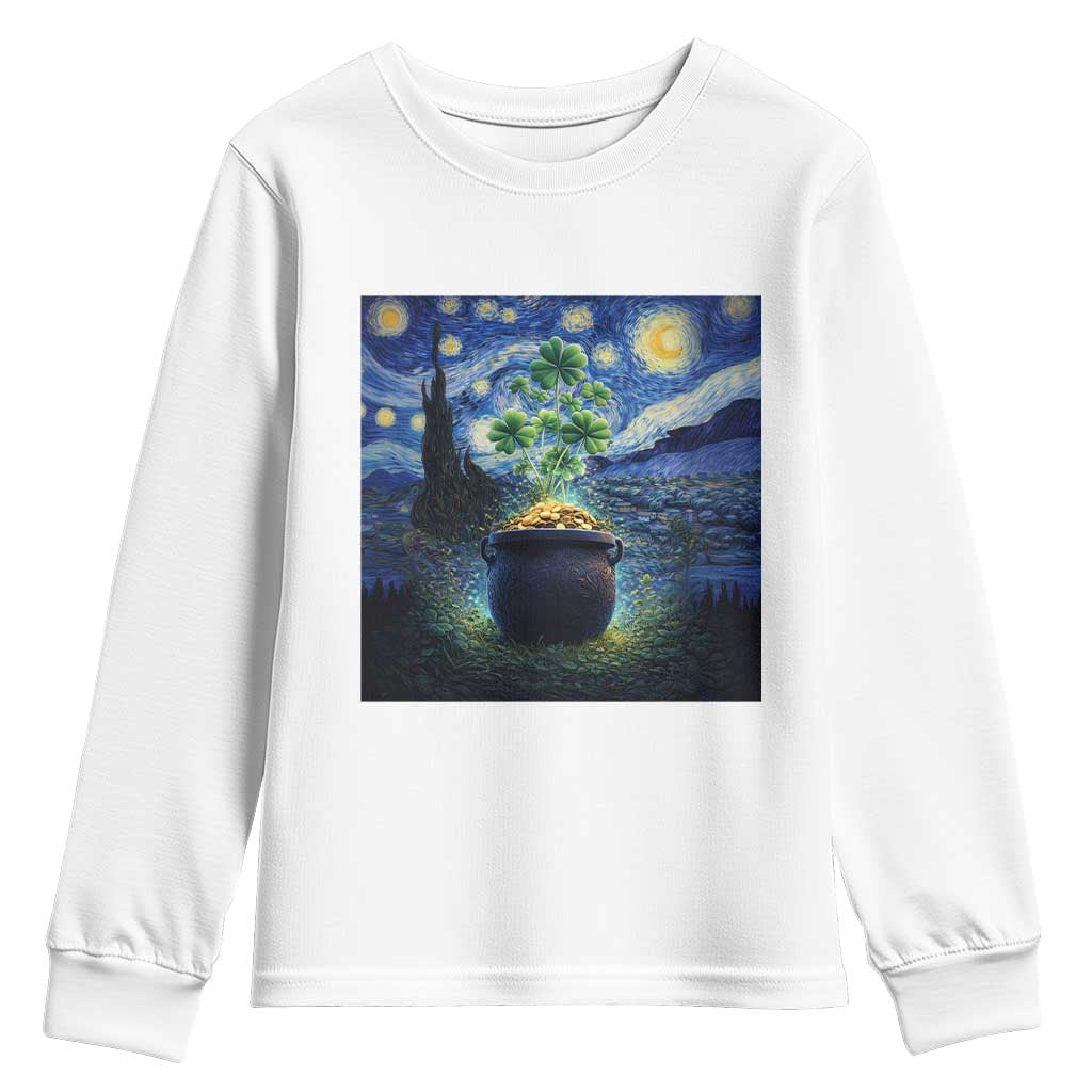St Patricks Day Starry Night Shamrock Van Gogh Art Youth Sweatshirt TS14 White Print Your Wear
