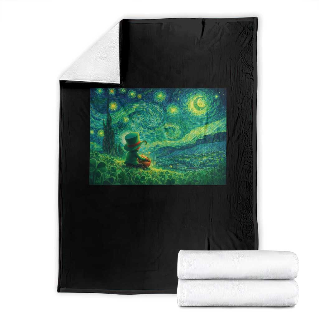 St Patricks Day Starry Night Leprechaun Shamrock Van Gogh Throw Blanket TS14 Black Print Your Wear