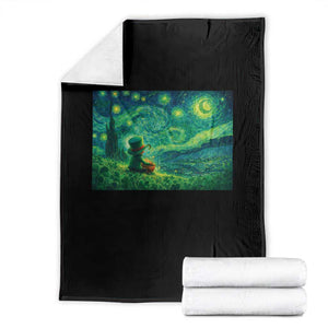 St Patricks Day Starry Night Leprechaun Shamrock Van Gogh Throw Blanket TS14 Black Print Your Wear