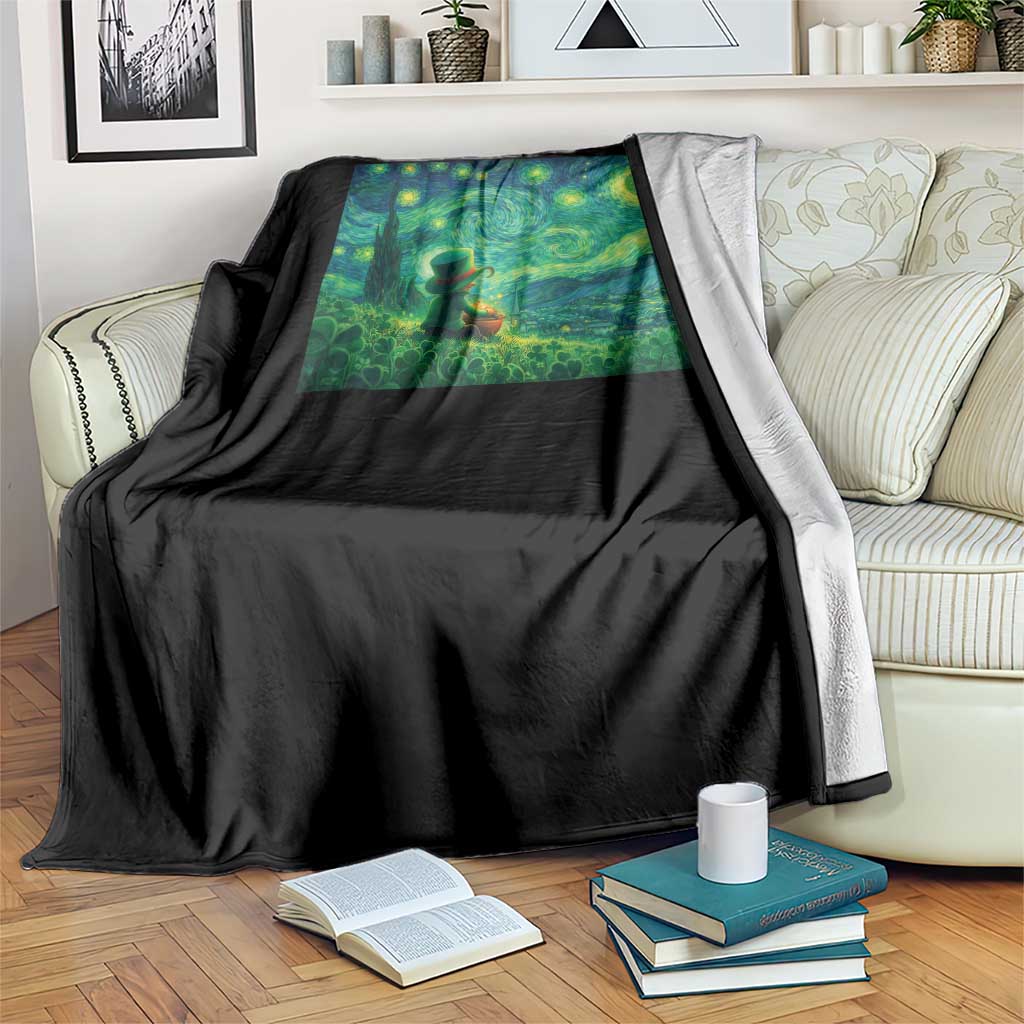 St Patricks Day Starry Night Leprechaun Shamrock Van Gogh Throw Blanket TS14 Print Your Wear