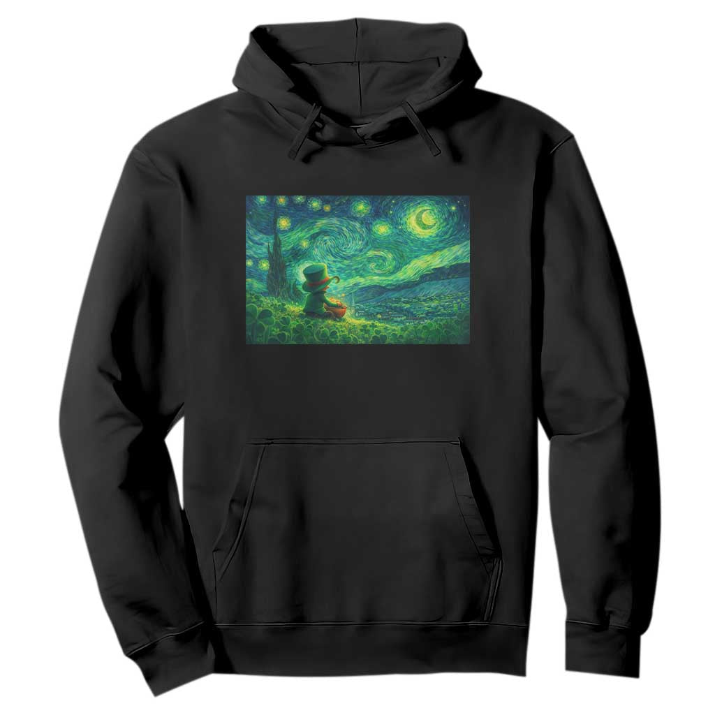 St Patricks Day Starry Night Leprechaun Shamrock Van Gogh Hoodie TS14 Black Print Your Wear