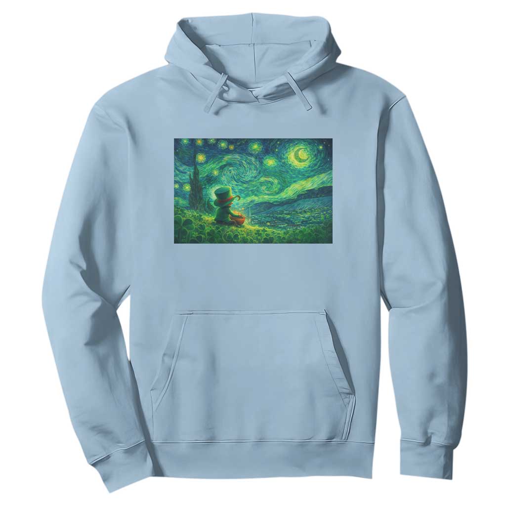 St Patricks Day Starry Night Leprechaun Shamrock Van Gogh Hoodie TS14 Light Blue Print Your Wear