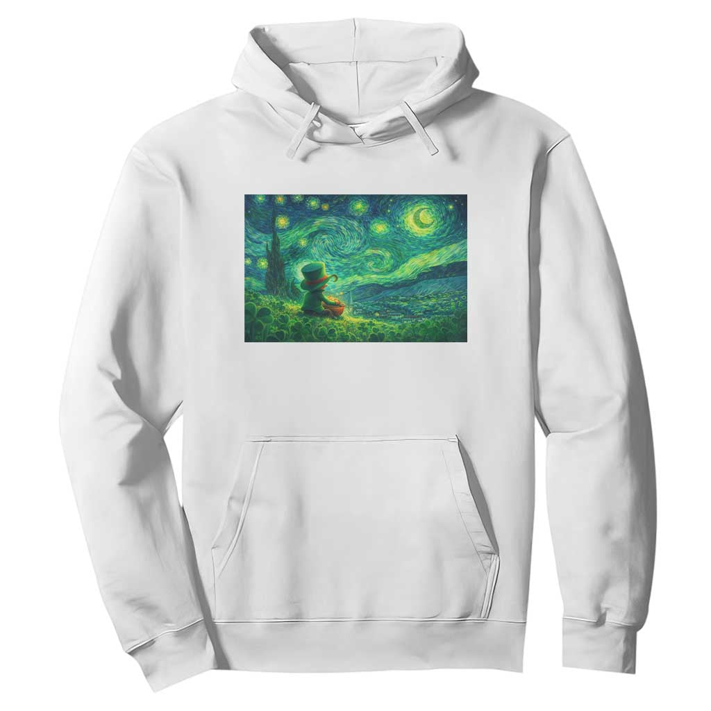 St Patricks Day Starry Night Leprechaun Shamrock Van Gogh Hoodie TS14 White Print Your Wear