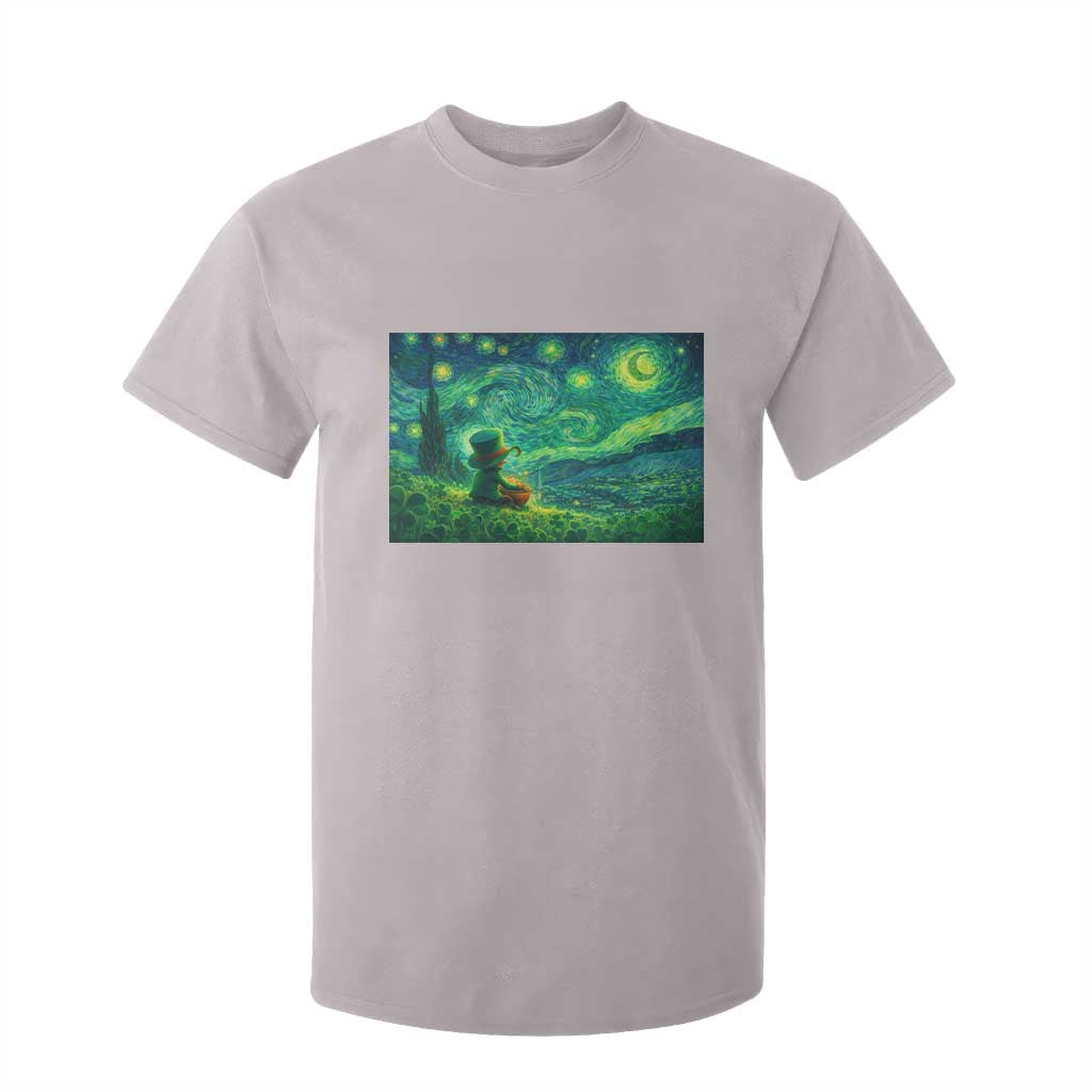 St Patricks Day Starry Night Leprechaun Shamrock Van Gogh T Shirt For Kid TS14 Ice Gray Print Your Wear