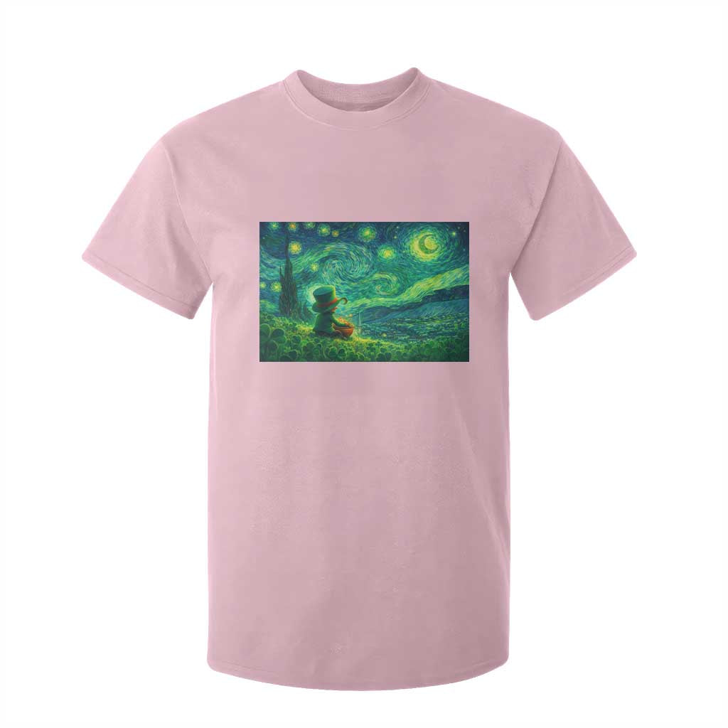 St Patricks Day Starry Night Leprechaun Shamrock Van Gogh T Shirt For Kid TS14 Light Pink Print Your Wear