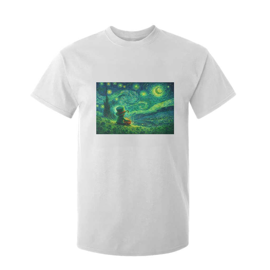 St Patricks Day Starry Night Leprechaun Shamrock Van Gogh T Shirt For Kid TS14 White Print Your Wear