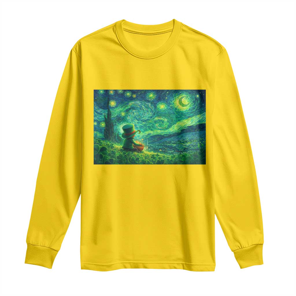 St Patricks Day Starry Night Leprechaun Shamrock Van Gogh Long Sleeve Shirt TS14 Daisy Print Your Wear