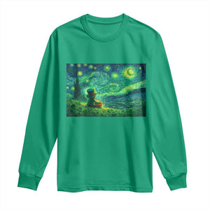 St Patricks Day Starry Night Leprechaun Shamrock Van Gogh Long Sleeve Shirt TS14 Irish Green Print Your Wear
