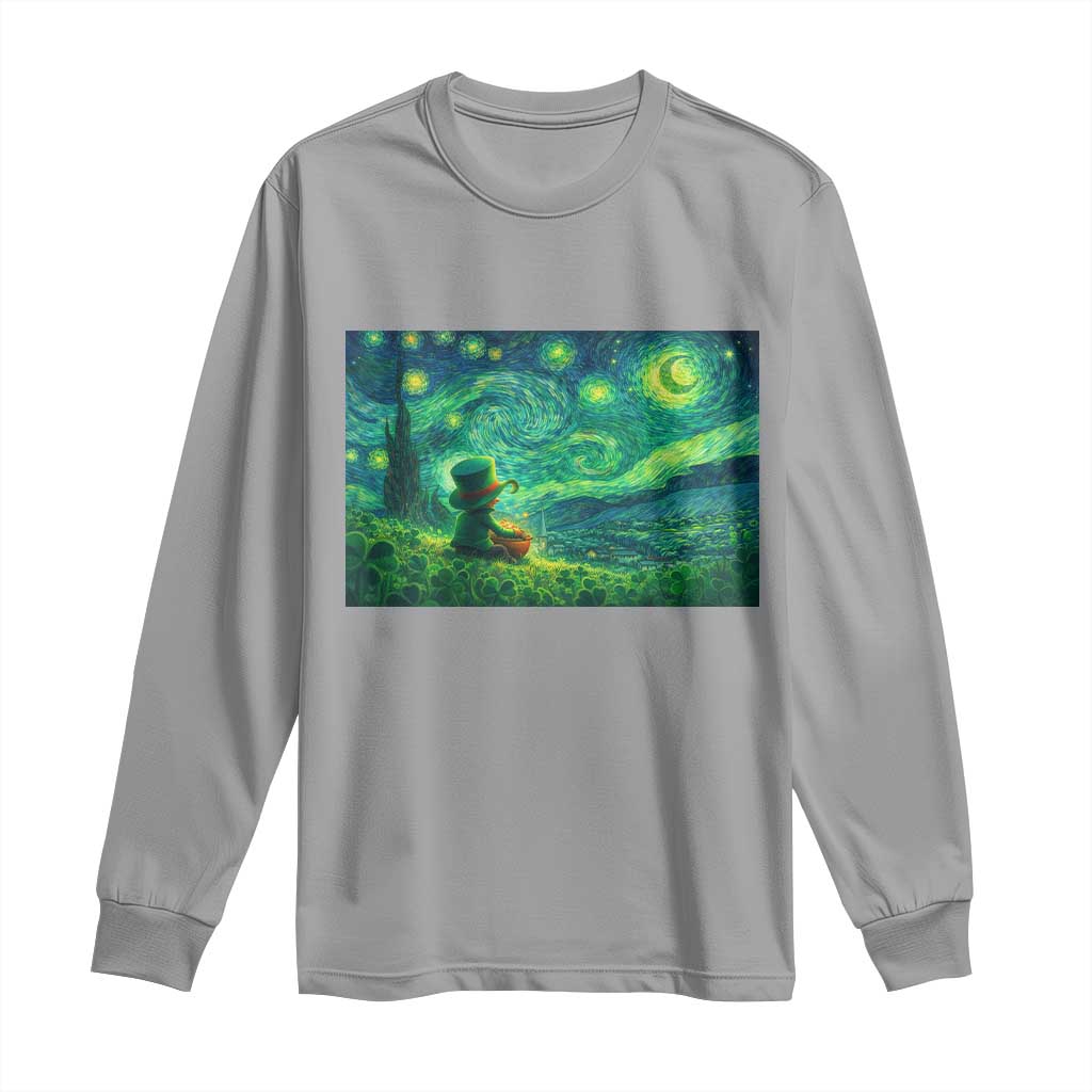 St Patricks Day Starry Night Leprechaun Shamrock Van Gogh Long Sleeve Shirt TS14 Sport Gray Print Your Wear