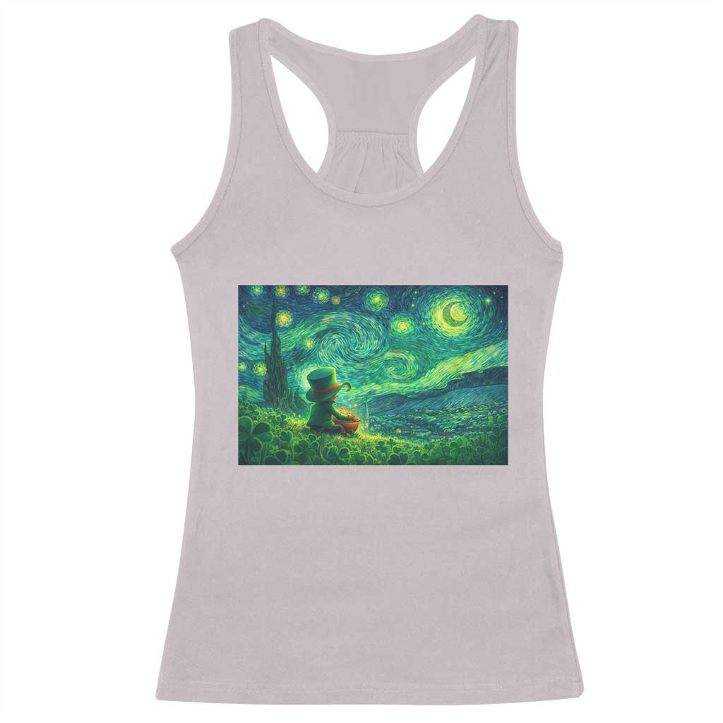 St Patricks Day Starry Night Leprechaun Shamrock Van Gogh Racerback Tank Top TS14 Ice Gray Print Your Wear