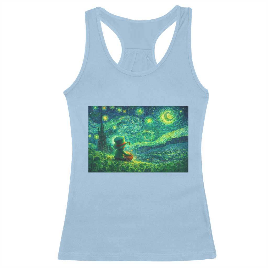 St Patricks Day Starry Night Leprechaun Shamrock Van Gogh Racerback Tank Top TS14 Light Blue Print Your Wear